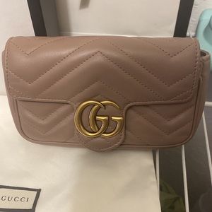 Mini Gucci Marmont in tan color with gold hardware